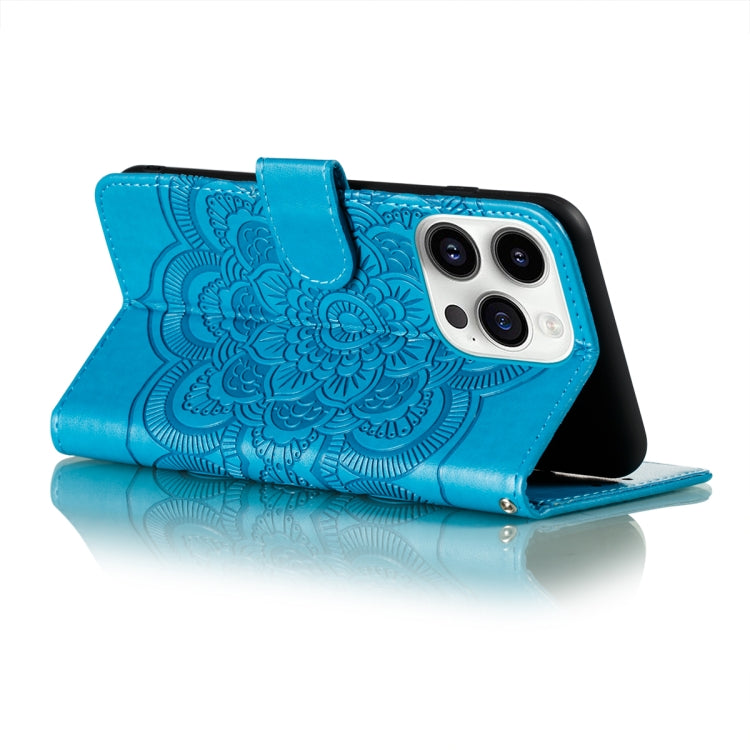 For iPhone 14 Pro Max Sun Mandala Embossing Leather Phone Case
