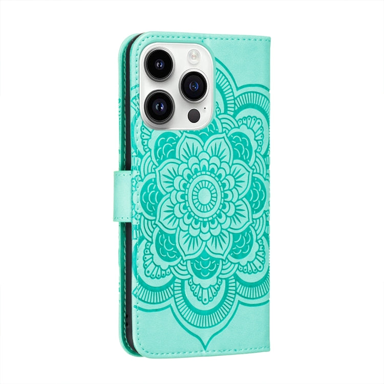 For iPhone 14 Pro Max Sun Mandala Embossing Leather Phone Case
