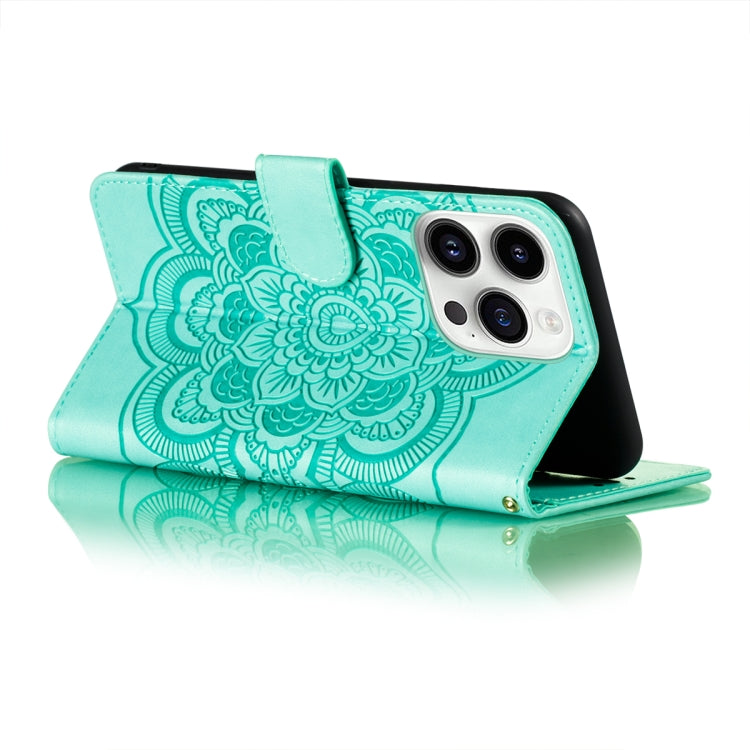 For iPhone 14 Pro Max Sun Mandala Embossing Leather Phone Case