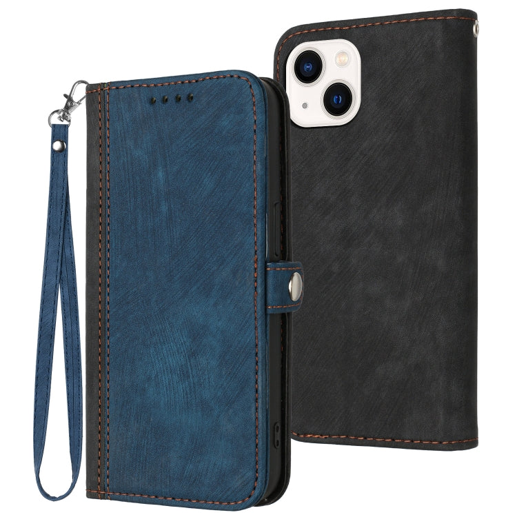 For iPhone 14 Plus Side Buckle Double Fold Hand Strap Leather Phone Case