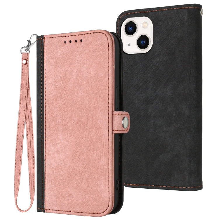 For iPhone 14 Side Buckle Double Fold Hand Strap Leather Phone Case
