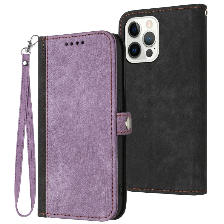 For iPhone 13 Pro Max Side Buckle Double Fold Hand Strap Leather Phone Case