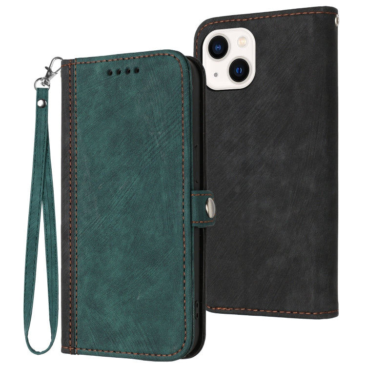 For iPhone 13 Side Buckle Double Fold Hand Strap Leather Phone Case