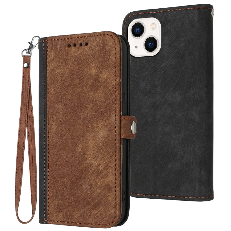 For iPhone 13 mini Side Buckle Double Fold Hand Strap Leather Phone Case