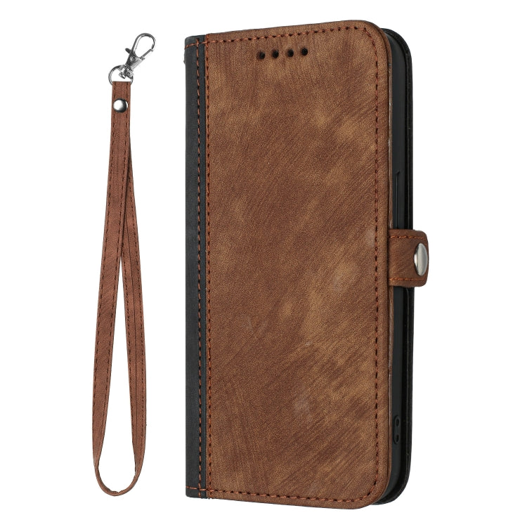 For iPhone 13 mini Side Buckle Double Fold Hand Strap Leather Phone Case