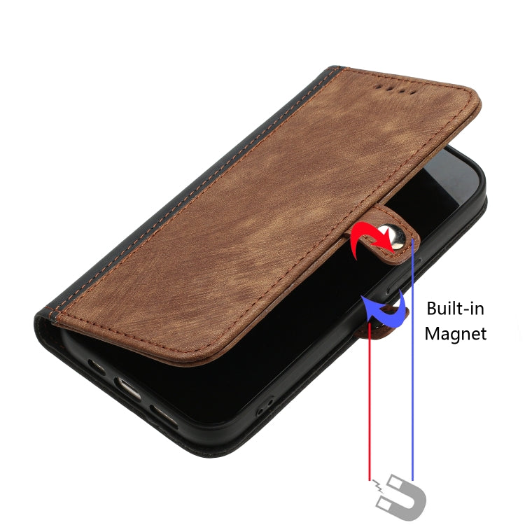 For iPhone 13 mini Side Buckle Double Fold Hand Strap Leather Phone Case
