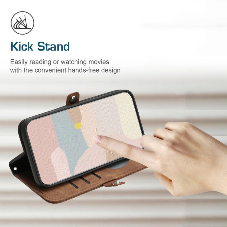 For iPhone 13 mini Side Buckle Double Fold Hand Strap Leather Phone Case
