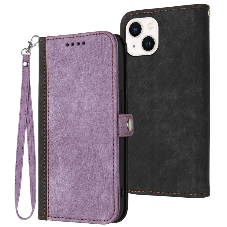 For iPhone 13 mini Side Buckle Double Fold Hand Strap Leather Phone Case