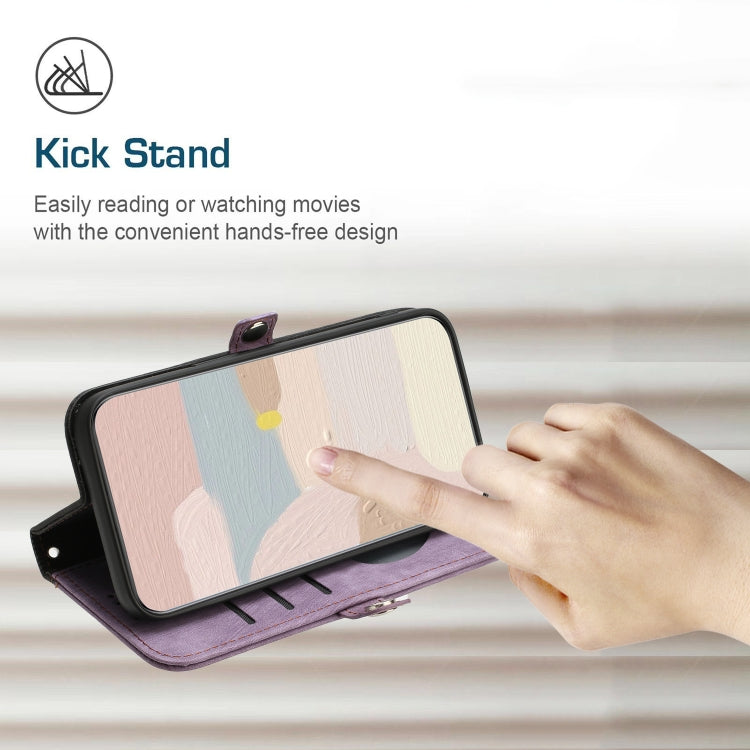 For iPhone 13 mini Side Buckle Double Fold Hand Strap Leather Phone Case