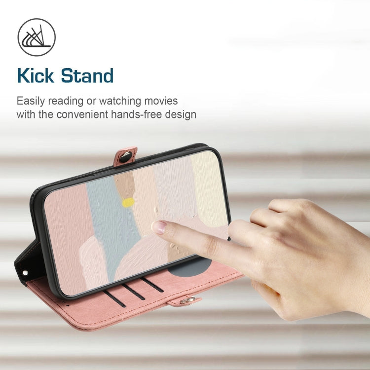 For iPhone 13 mini Side Buckle Double Fold Hand Strap Leather Phone Case