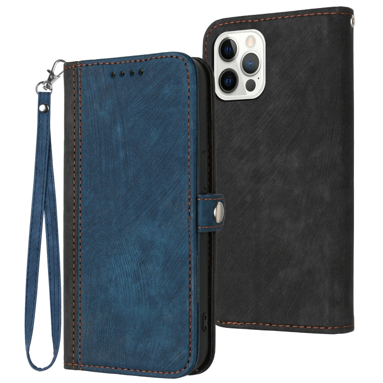 For iPhone 12 Pro Max Side Buckle Double Fold Hand Strap Leather Phone Case