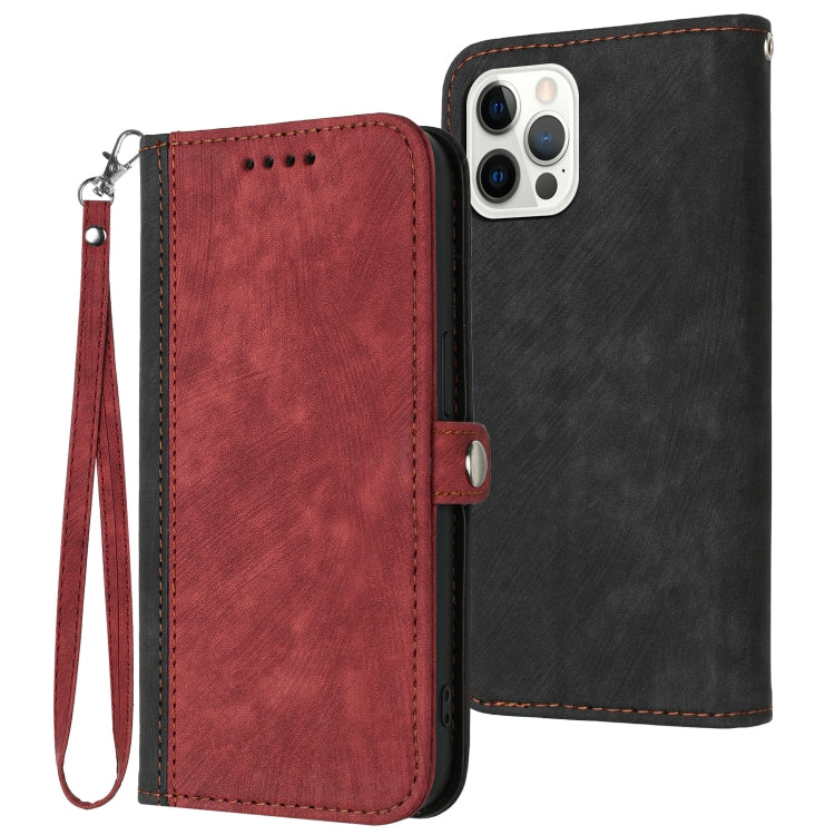 For iPhone 12 Pro Max Side Buckle Double Fold Hand Strap Leather Phone Case