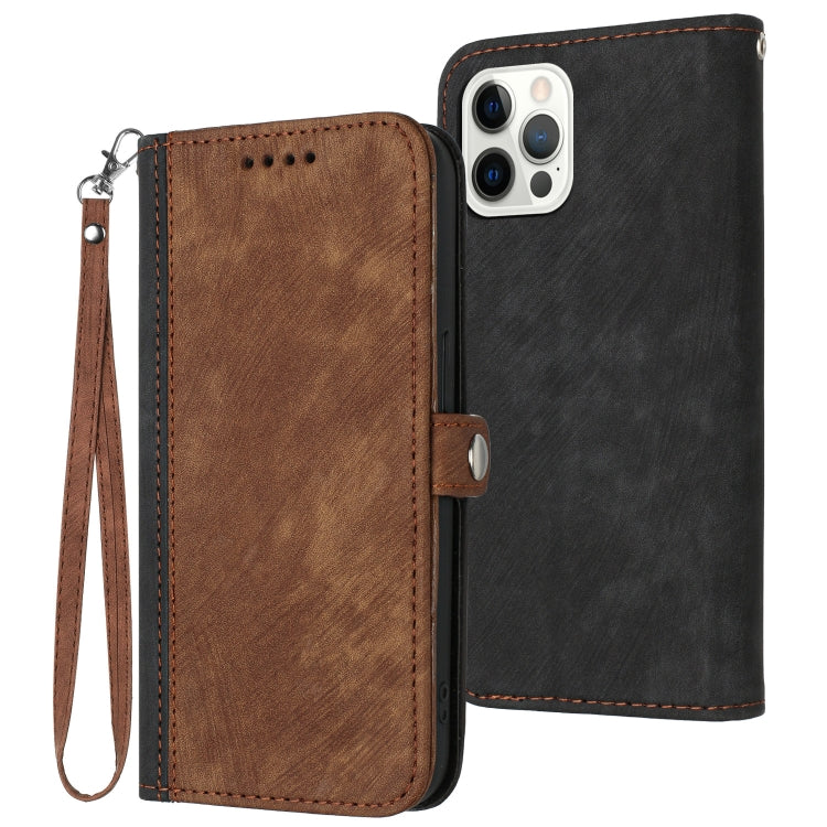For iPhone 12 Pro Max Side Buckle Double Fold Hand Strap Leather Phone Case