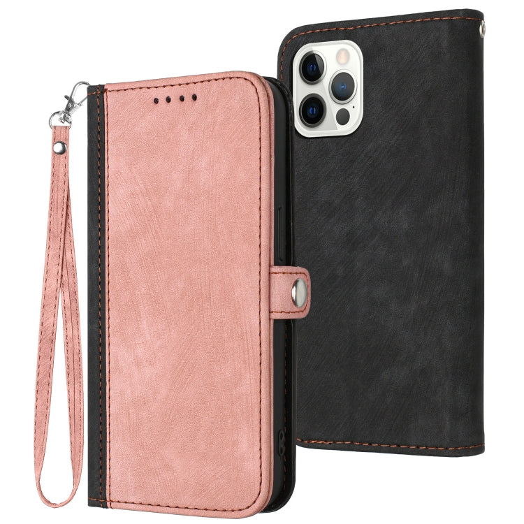For iPhone 12 / 12 Pro Side Buckle Double Fold Hand Strap Leather Phone Case