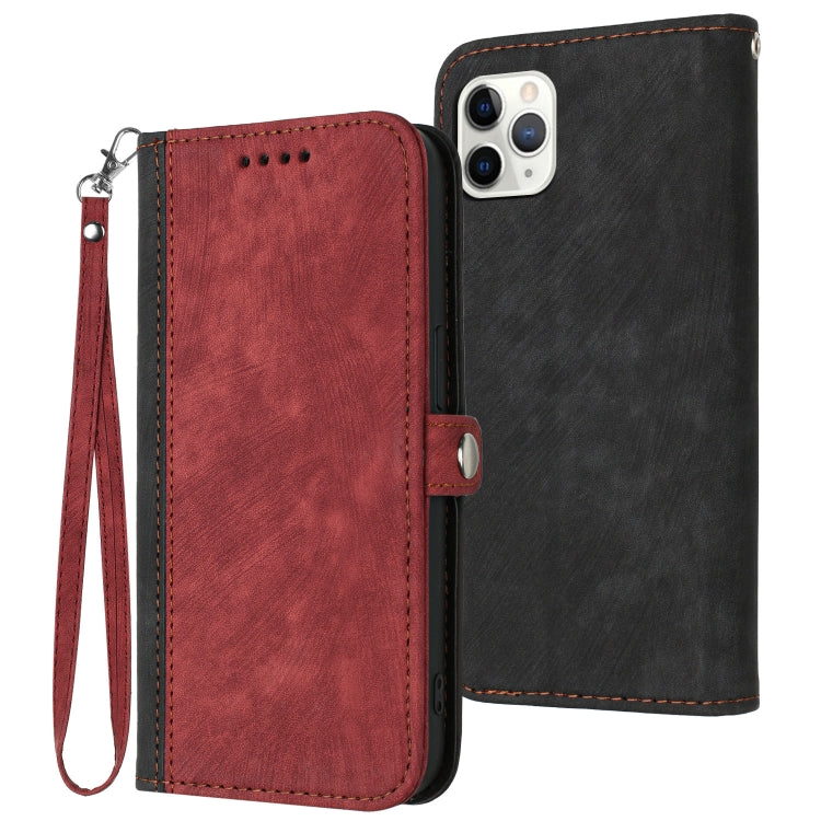 For iPhone 11 Pro Max Side Buckle Double Fold Hand Strap Leather Phone Case