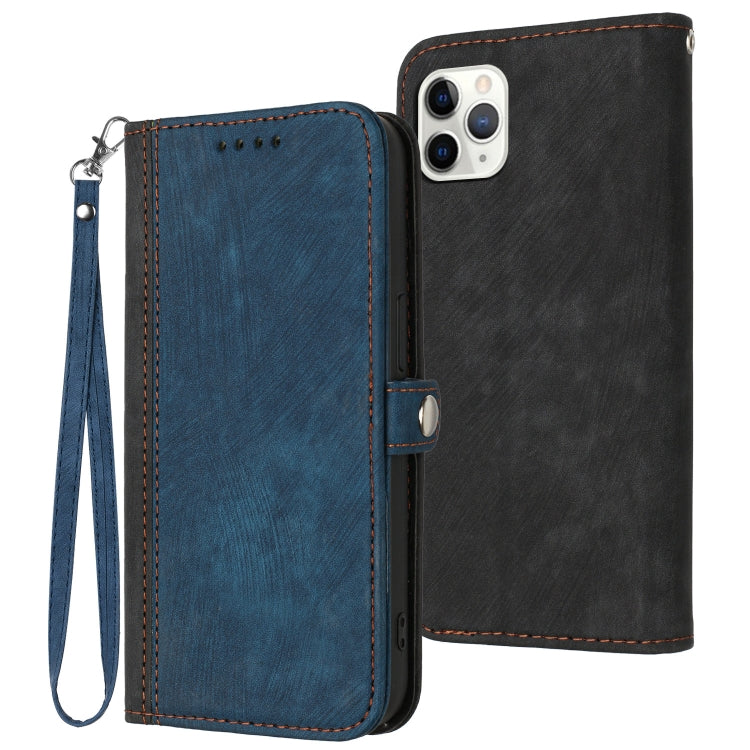 For iPhone 11 Pro Side Buckle Double Fold Hand Strap Leather Phone Case