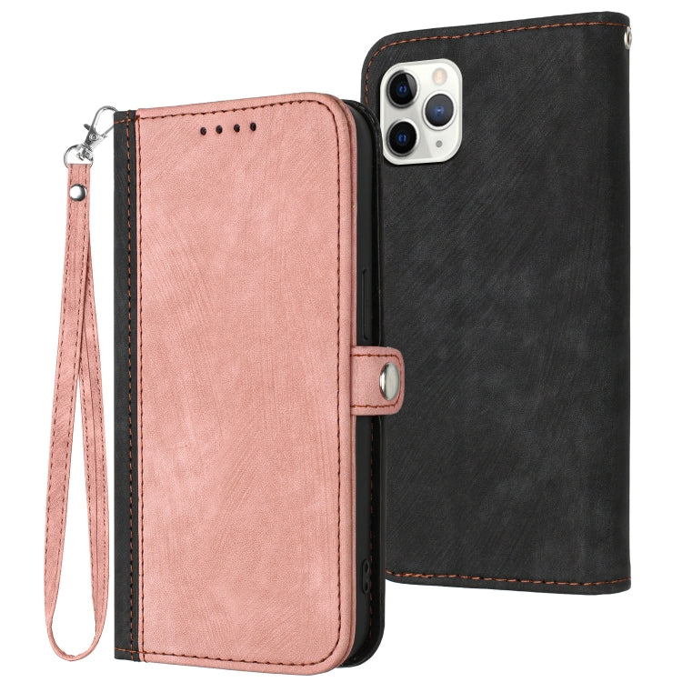 For iPhone 11 Pro Side Buckle Double Fold Hand Strap Leather Phone Case