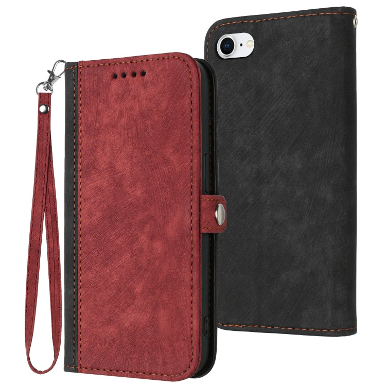 For iPhone SE 2022 / SE 2020 / 8 / 7 Side Buckle Double Fold Hand Strap Leather Phone Case