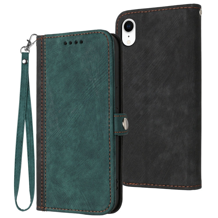 For iPhone XR Side Buckle Double Fold Hand Strap Leather Phone Case