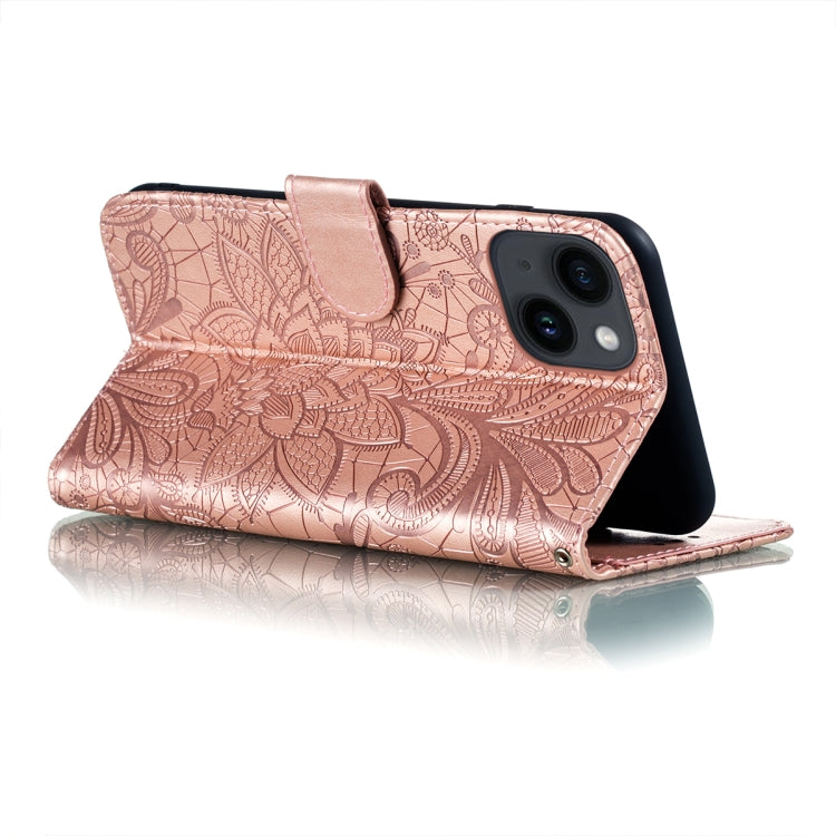 For iPhone 14 / 13 Lace Flower Embossing Flip Leather Phone Case