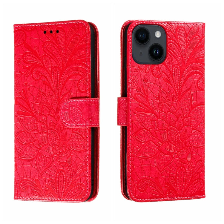 For iPhone 14 / 13 Lace Flower Embossing Flip Leather Phone Case