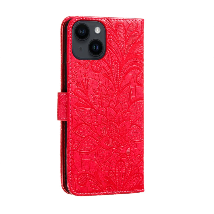 For iPhone 14 / 13 Lace Flower Embossing Flip Leather Phone Case