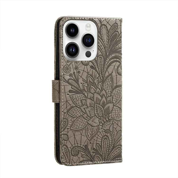 For iPhone 14 Pro Lace Flower Embossing Flip Leather Phone Case