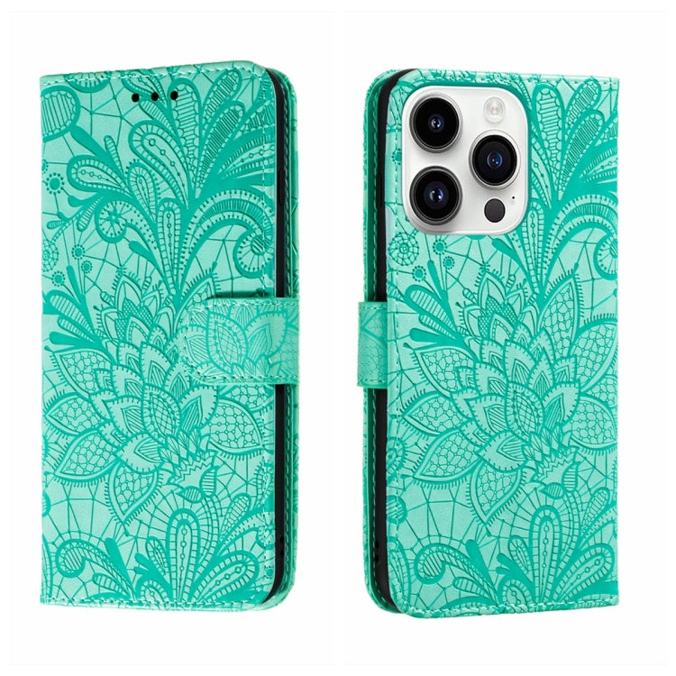 For iPhone 14 Pro Lace Flower Embossing Flip Leather Phone Case