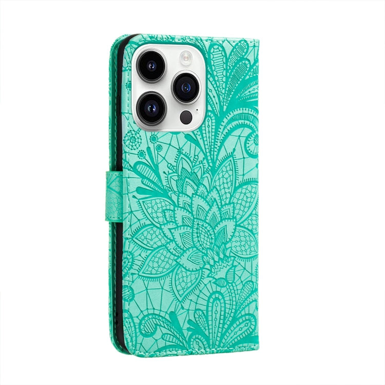 For iPhone 14 Pro Lace Flower Embossing Flip Leather Phone Case