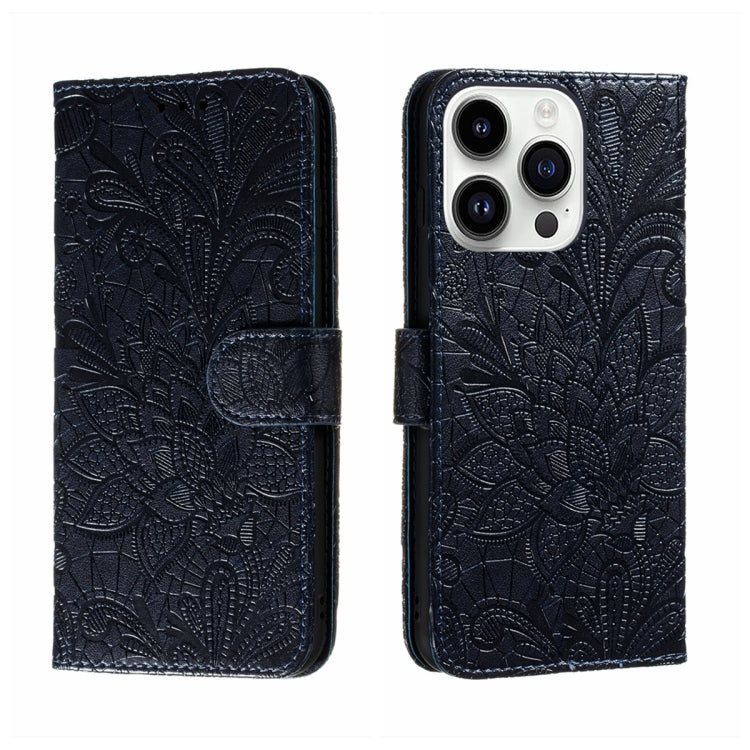 For iPhone 14 Pro Lace Flower Embossing Flip Leather Phone Case