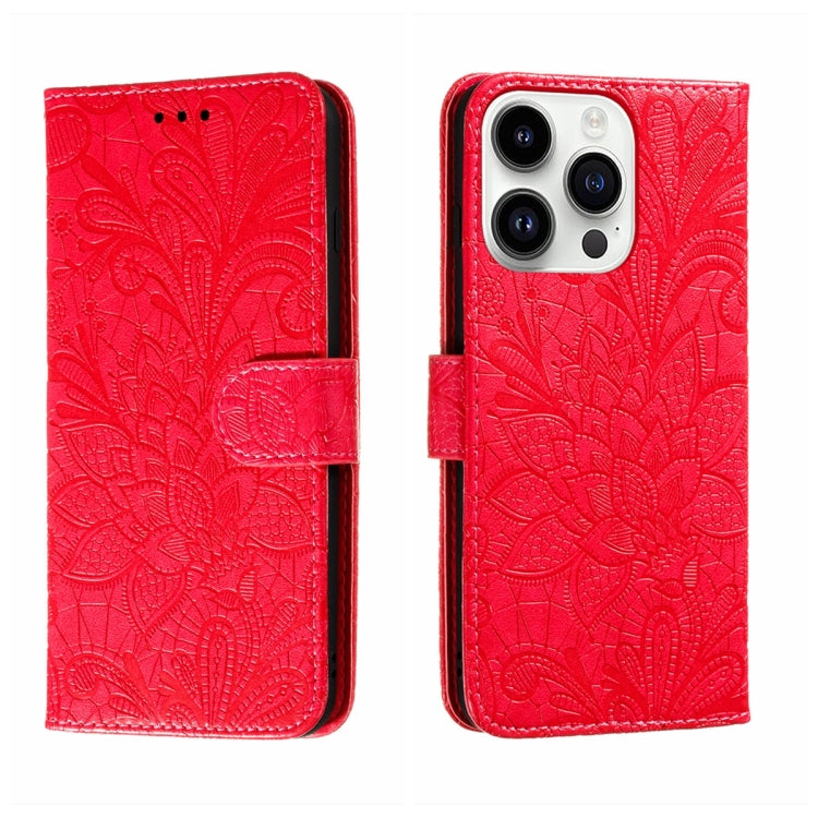 For iPhone 14 Pro Lace Flower Embossing Flip Leather Phone Case