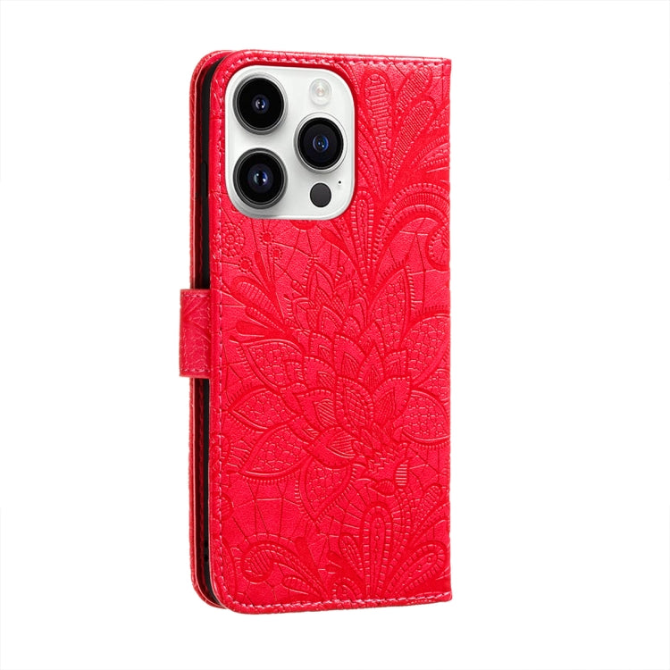 For iPhone 14 Pro Lace Flower Embossing Flip Leather Phone Case