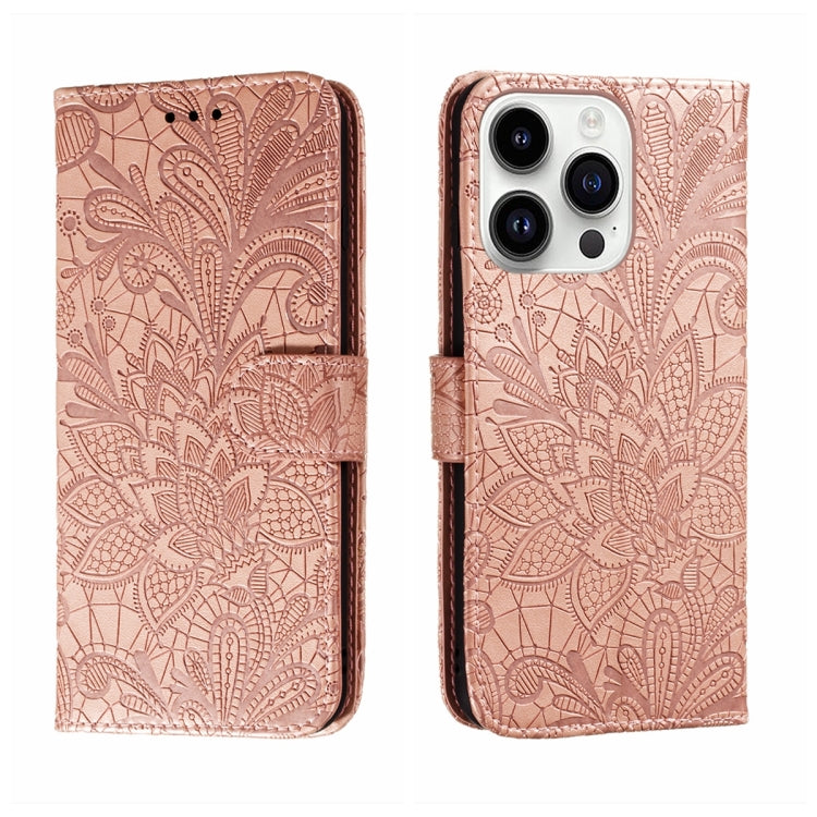 For iPhone 14 Pro Max Lace Flower Embossing Flip Leather Phone Case