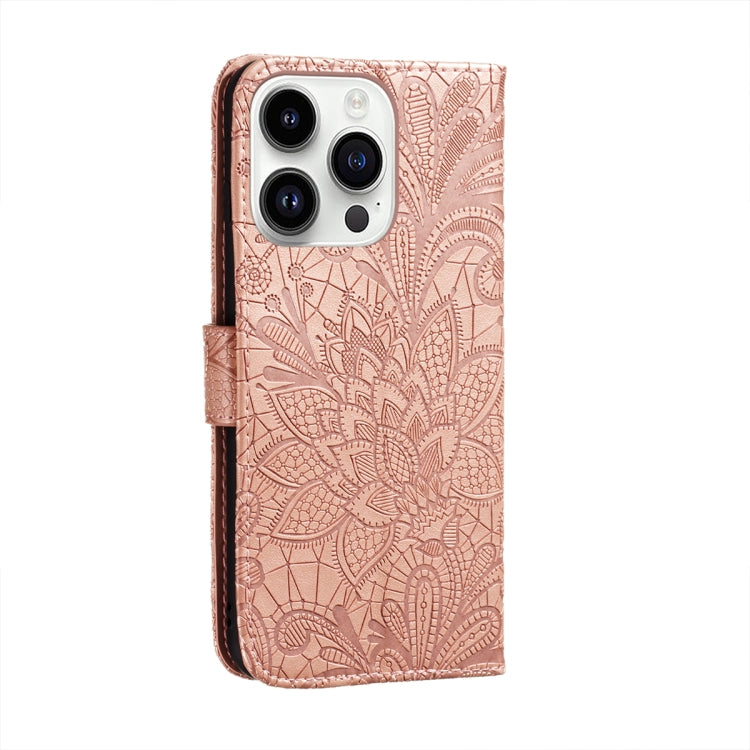 For iPhone 14 Pro Max Lace Flower Embossing Flip Leather Phone Case