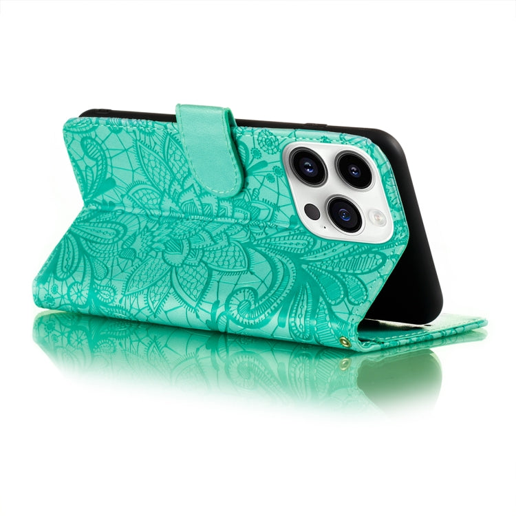 For iPhone 14 Pro Max Lace Flower Embossing Flip Leather Phone Case