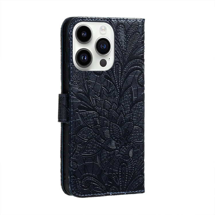 For iPhone 14 Pro Max Lace Flower Embossing Flip Leather Phone Case