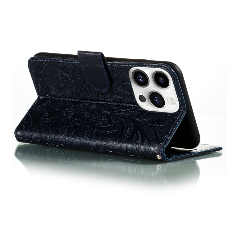 For iPhone 14 Pro Max Lace Flower Embossing Flip Leather Phone Case
