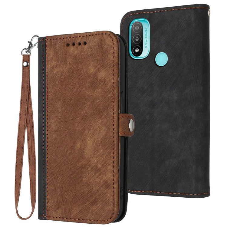 For Motorola Moto E20 Side Buckle Double Fold Hand Strap Leather Phone Case