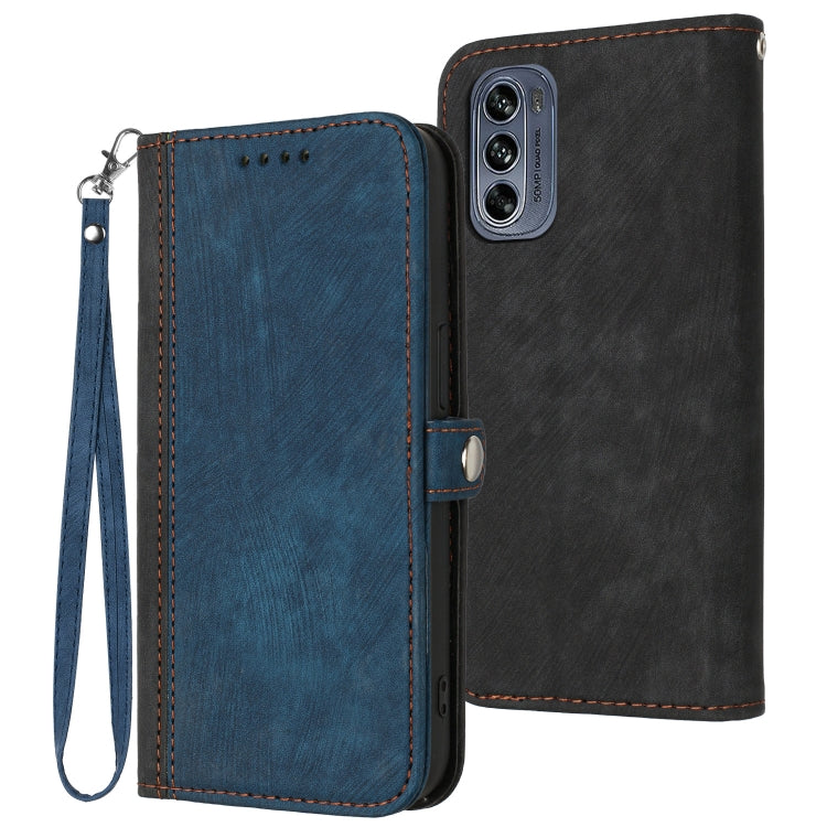 For Motorola Moto G62 Side Buckle Double Fold Hand Strap Leather Phone Case