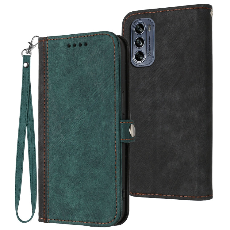 For Motorola Moto G62 Side Buckle Double Fold Hand Strap Leather Phone Case