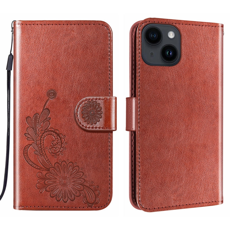 For iPhone 14 / 13 Lace Lotus Embossing Flip Leather Phone Case