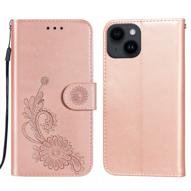 For iPhone 14 Plus Lace Lotus Embossing Flip Leather Phone Case