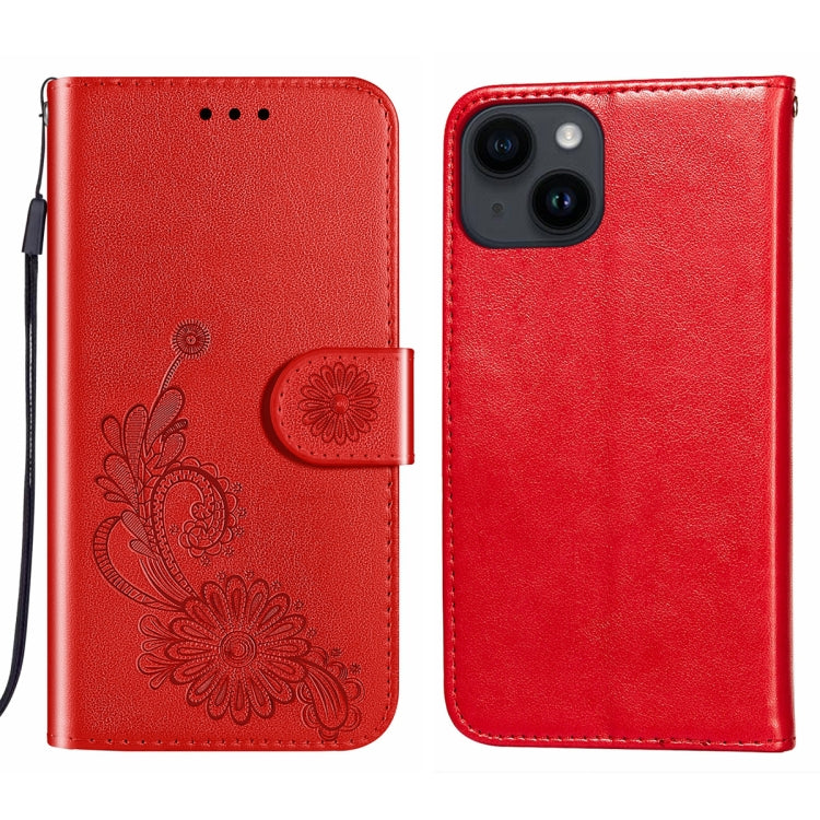 For iPhone 14 Plus Lace Lotus Embossing Flip Leather Phone Case