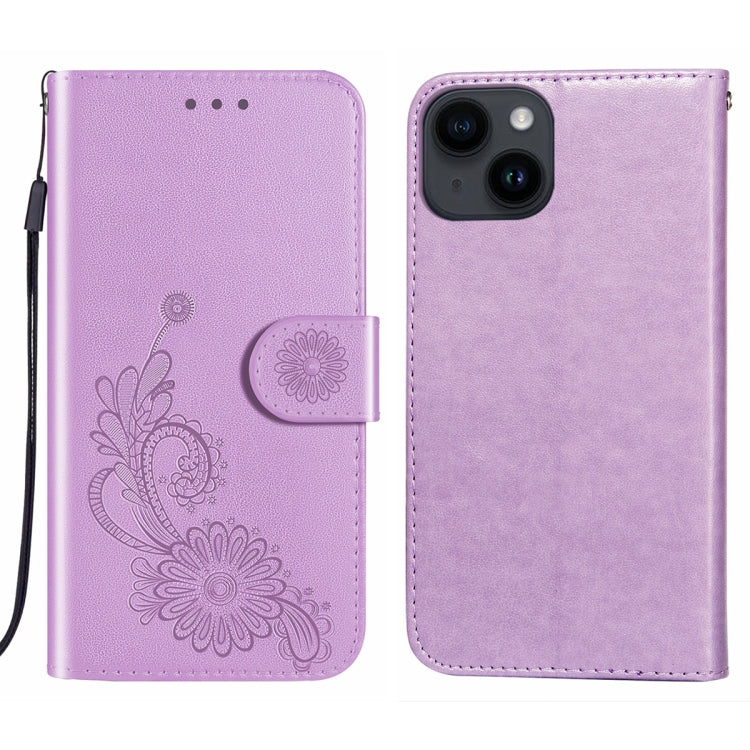 For iPhone 14 Plus Lace Lotus Embossing Flip Leather Phone Case