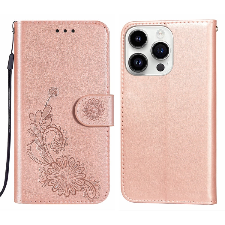 For iPhone 14 Pro Lace Lotus Embossing Flip Leather Phone Case