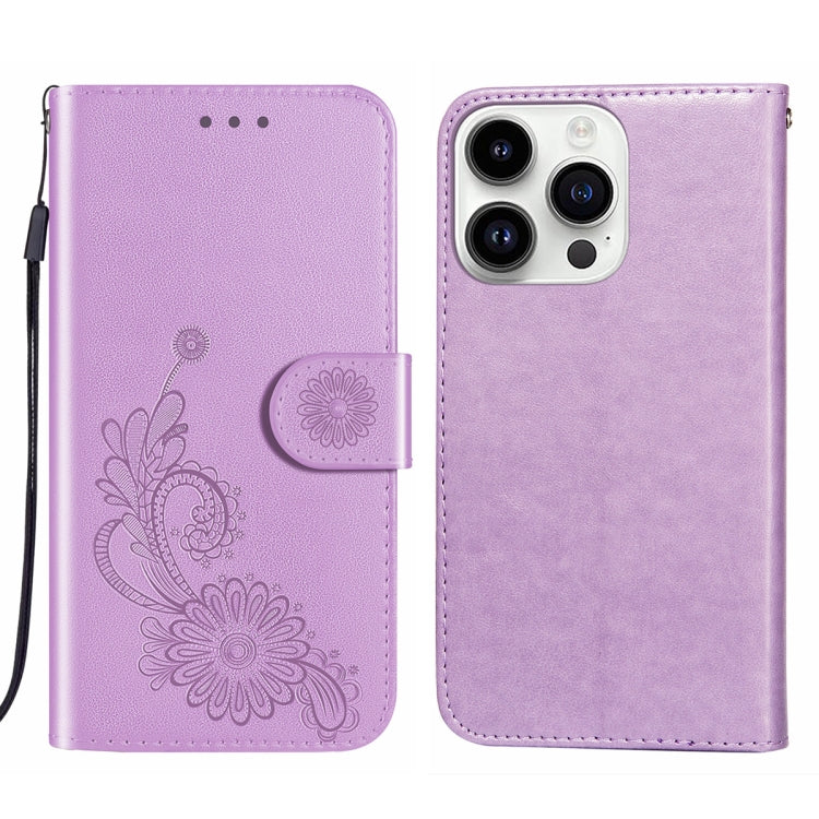 For iPhone 14 Pro Max Lace Lotus Embossing Flip Leather Phone Case