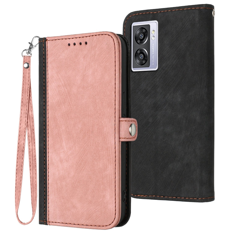 For OPPO A57 5G 2022 Side Buckle Double Fold Hand Strap Leather Phone Case
