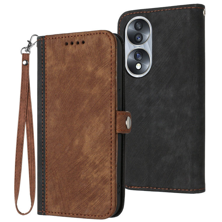 For Honor 70 Pro Side Buckle Double Fold Hand Strap Leather Phone Case