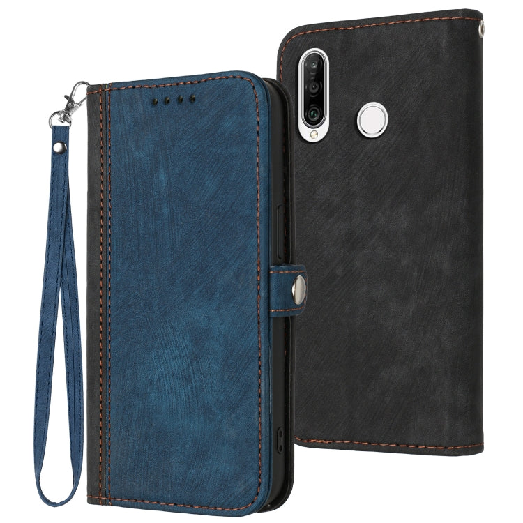 For Huawei P30 Lite Side Buckle Double Fold Hand Strap Leather Phone Case
