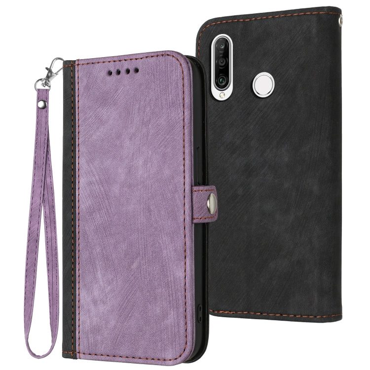 For Huawei P30 Lite Side Buckle Double Fold Hand Strap Leather Phone Case